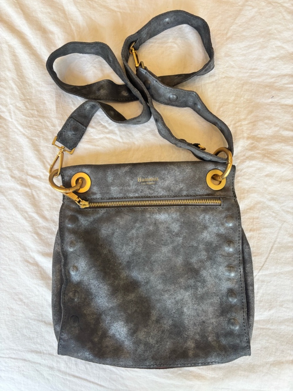 Hammitt Gray Suede Crossbody with Gold Rings - Pristine